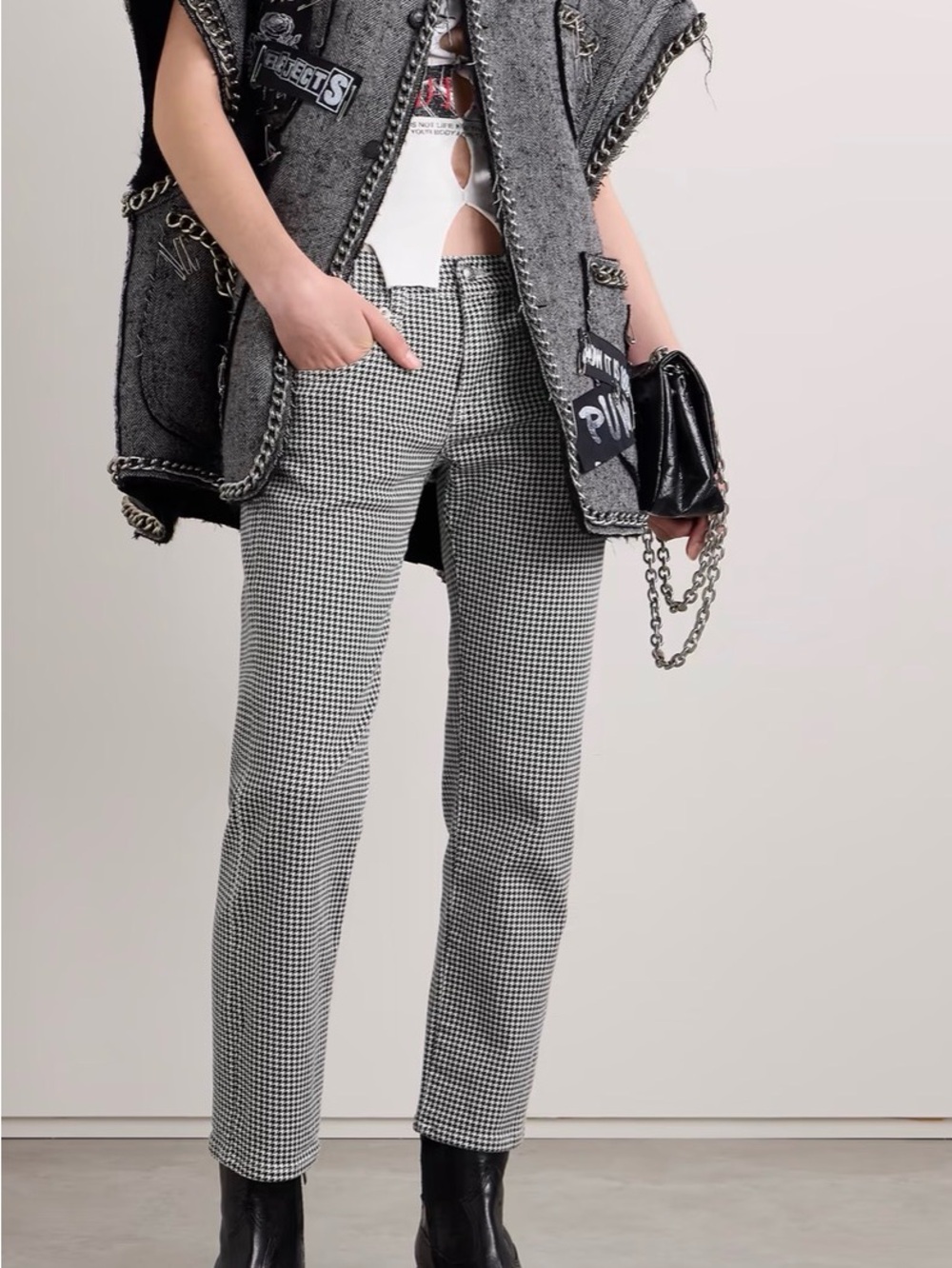 R13 Black & White Houndstooth Boy Straight Pants